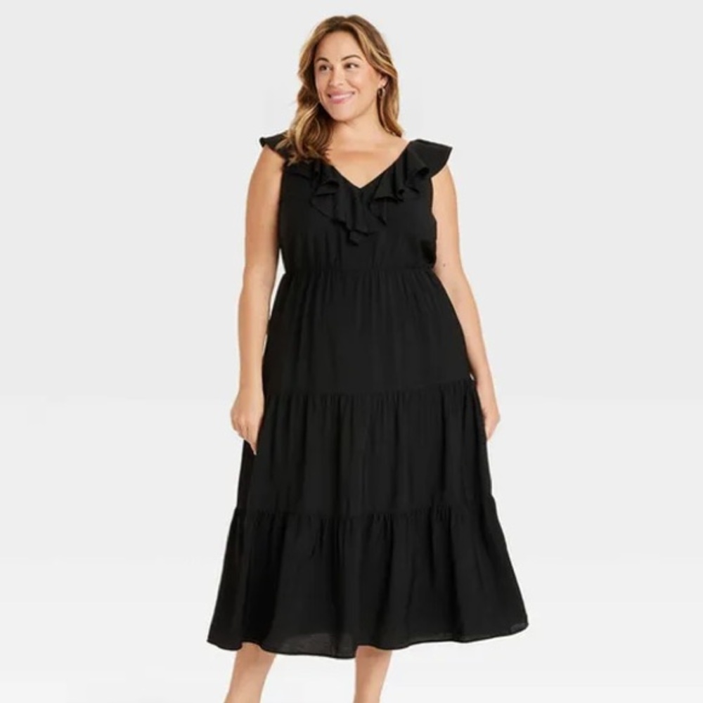 Ava & Viv Black Maxi Dress with Ruffle Details